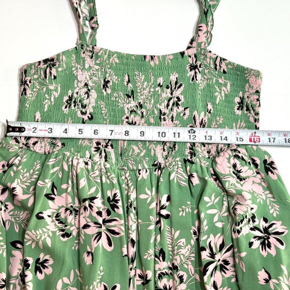 Torrid Smocked Floral Rayon Midi Dress 1X Ruffle Straps Green Cottagecore Easter - Picture 10 of 16